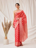 Hiral Fashion Red Banarasi Organza Silk Floral Woven Design Saree | Grocsy