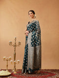 Hiral Fashion Teal Banarasi Organza Silk Floral Woven Design Saree | Grocsy