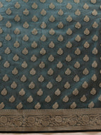 Hiral Fashion Teal Banarasi Organza Silk Floral Woven Design Saree | Grocsy