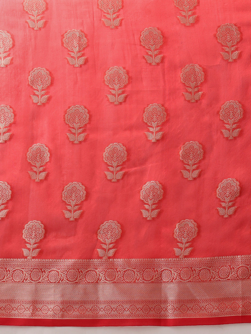 Hiral Fashion Red Banarasi Organza Silk Floral Woven Design Saree | Grocsy