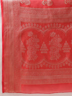 Hiral Fashion Red Banarasi Organza Silk Floral Woven Design Saree | Grocsy