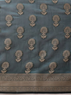 Hiral Fashion Teal Banarasi Organza Silk Floral Woven Design Saree | Grocsy