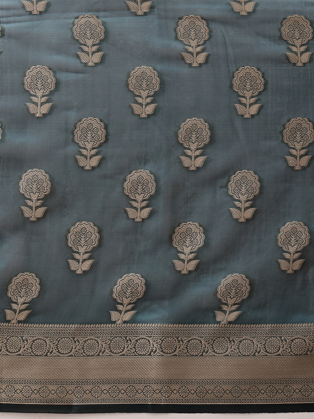 Hiral Fashion Teal Banarasi Organza Silk Floral Woven Design Saree | Grocsy