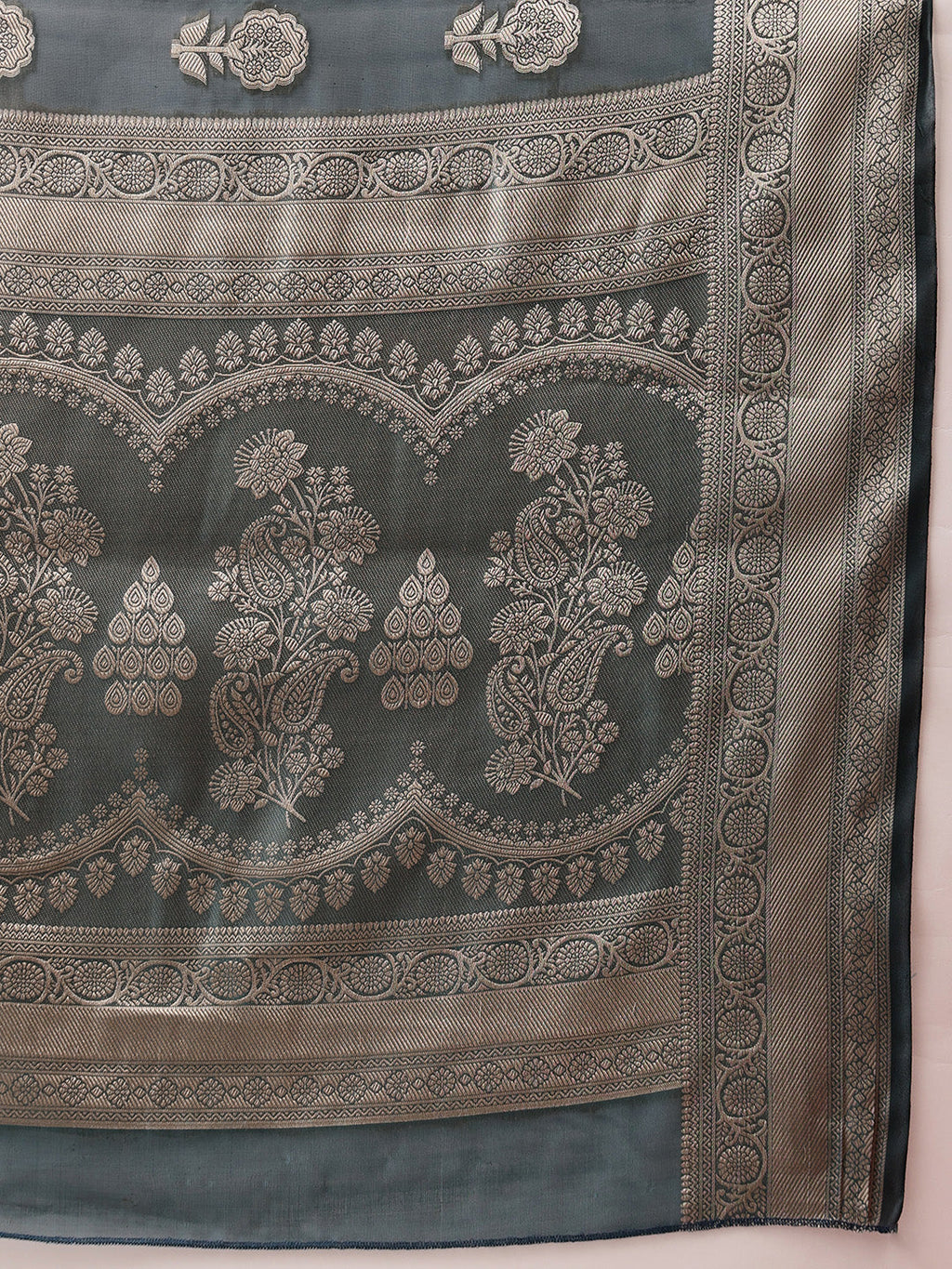 Hiral Fashion Teal Banarasi Organza Silk Floral Woven Design Saree | Grocsy