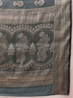 Hiral Fashion Teal Banarasi Organza Silk Floral Woven Design Saree | Grocsy