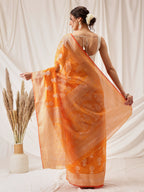 Hiral Fashion Yellow Banarasi Organza Silk Floral Woven Design Saree | Grocsy