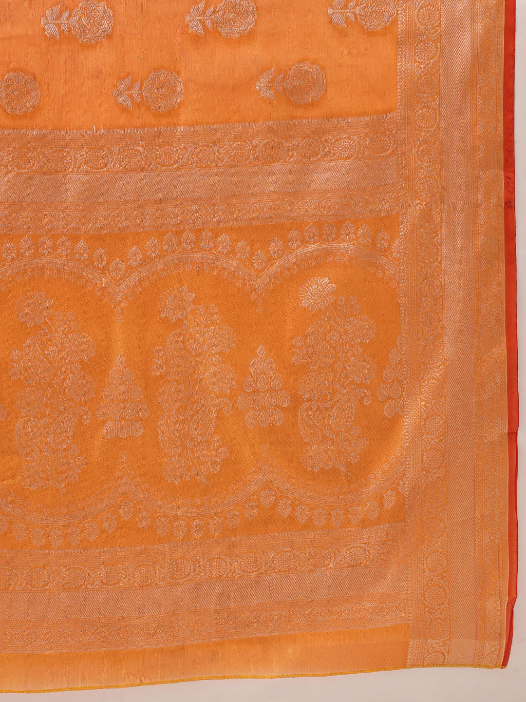 Hiral Fashion Yellow Banarasi Organza Silk Floral Woven Design Saree | Grocsy