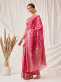 Hiral Fashion Pink Banarasi Organza Silk Floral Woven Design Saree | Grocsy