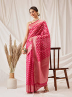 Hiral Fashion Pink Banarasi Organza Silk Floral Woven Design Saree | Grocsy