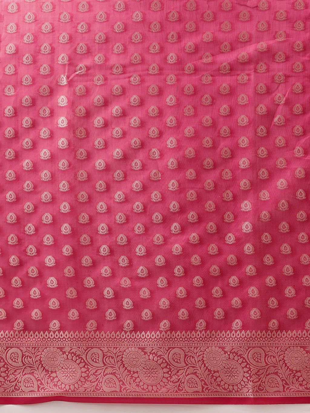 Hiral Fashion Pink Banarasi Organza Silk Floral Woven Design Saree | Grocsy