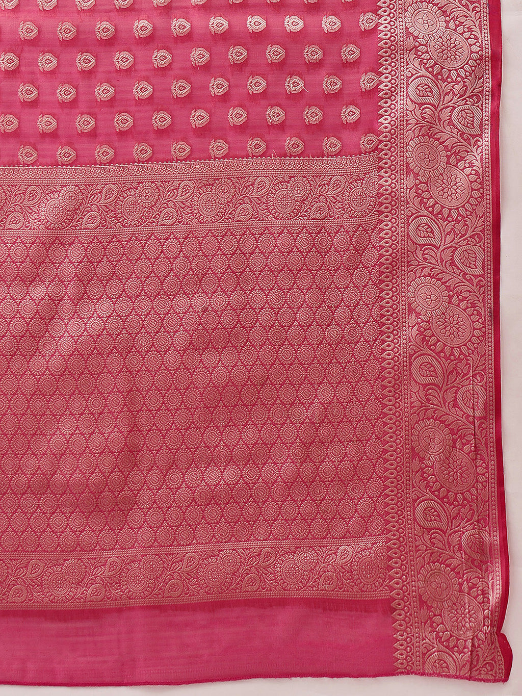 Hiral Fashion Pink Banarasi Organza Silk Floral Woven Design Saree | Grocsy
