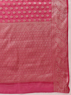 Hiral Fashion Pink Banarasi Organza Silk Floral Woven Design Saree | Grocsy