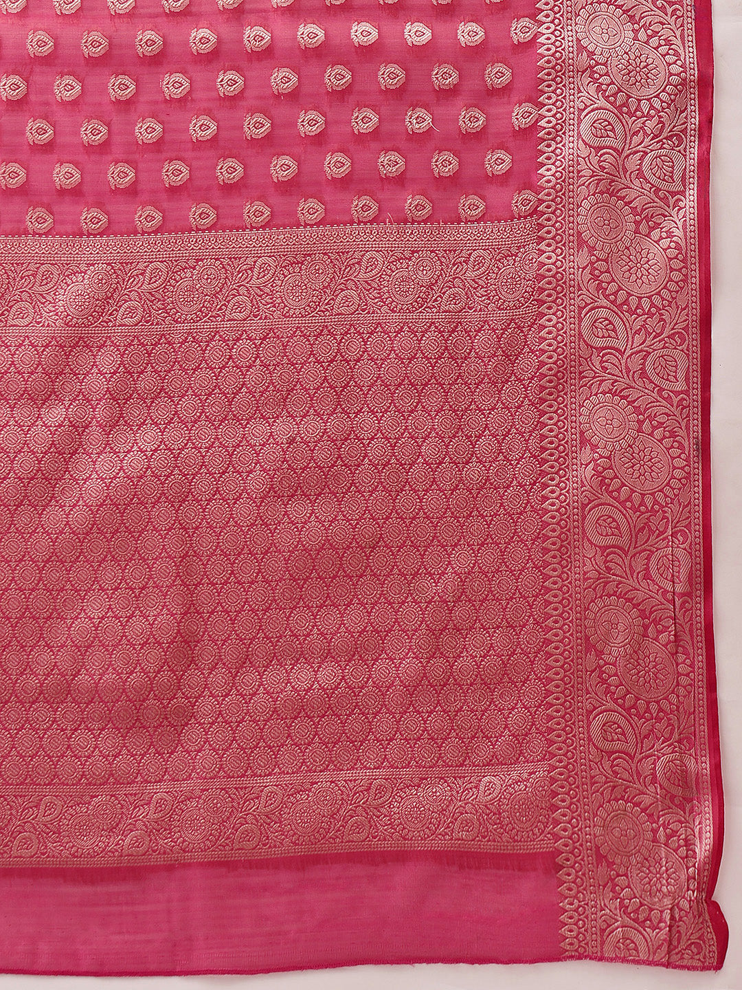 Hiral Fashion Pink Banarasi Organza Silk Floral Woven Design Saree | Grocsy