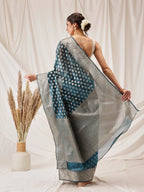 Hiral Fashion Teal Banarasi Organza Silk Floral Woven Design Saree | Grocsy