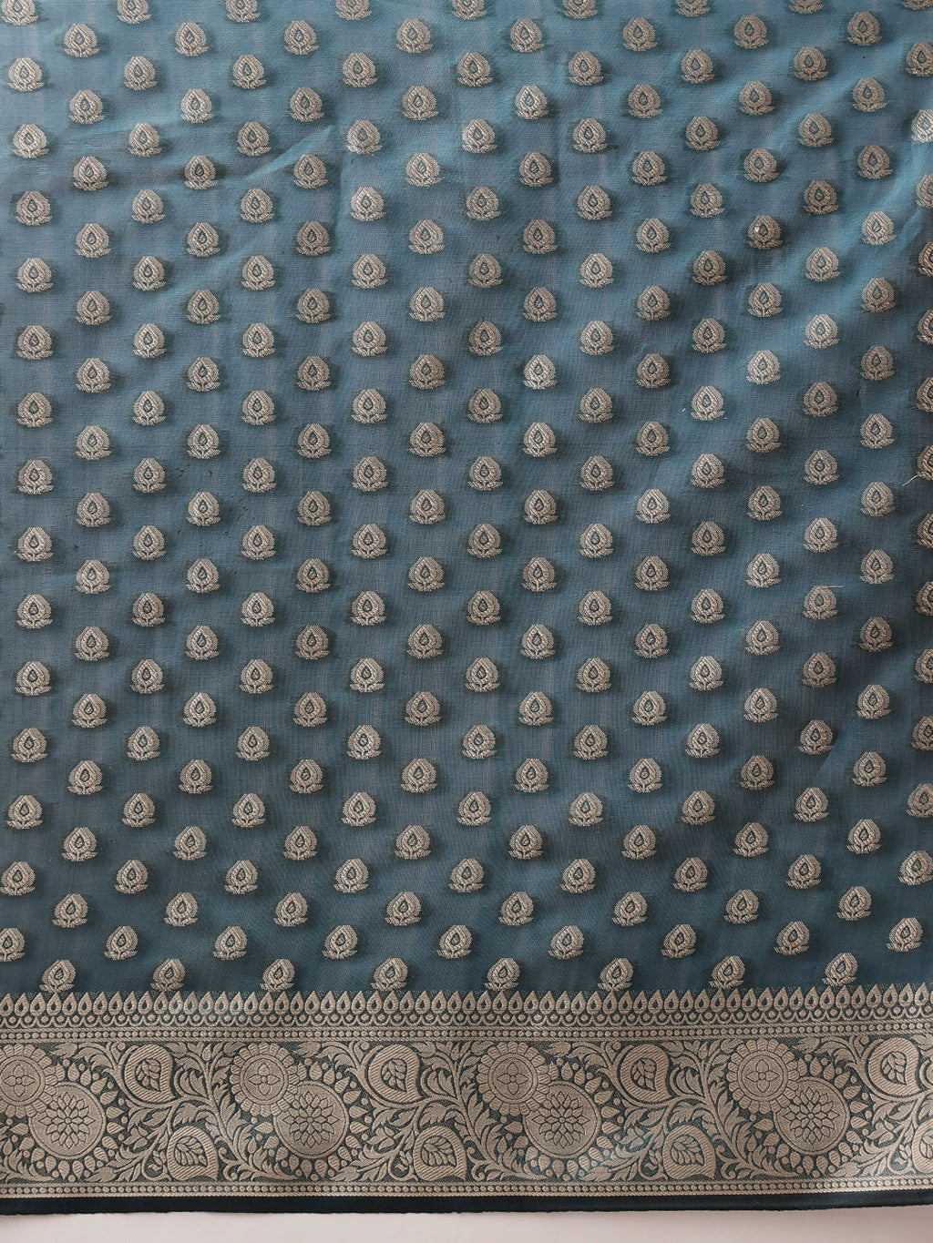 Hiral Fashion Teal Banarasi Organza Silk Floral Woven Design Saree | Grocsy