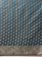 Hiral Fashion Teal Banarasi Organza Silk Floral Woven Design Saree | Grocsy