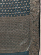 Hiral Fashion Teal Banarasi Organza Silk Floral Woven Design Saree | Grocsy