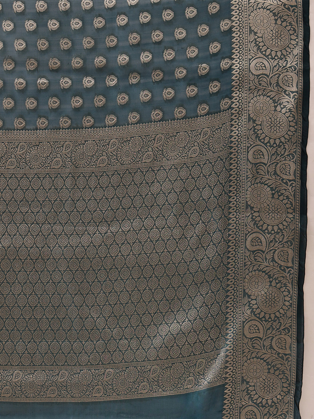 Hiral Fashion Teal Banarasi Organza Silk Floral Woven Design Saree | Grocsy