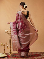 Hiral Fashion Purple Banarasi Organza Silk Floral Woven Design Saree | Grocsy