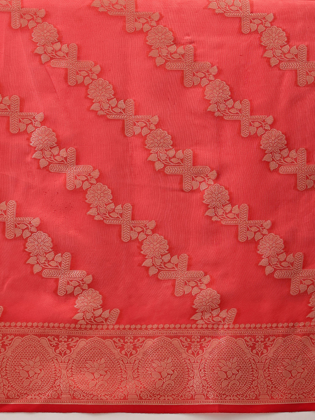 Hiral Fashion Red Banarasi Organza Silk Lahariya Woven Design Saree | Grocsy