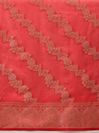 Hiral Fashion Red Banarasi Organza Silk Lahariya Woven Design Saree | Grocsy