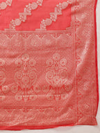 Hiral Fashion Red Banarasi Organza Silk Lahariya Woven Design Saree | Grocsy