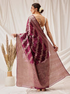 Hiral Fashion Purple Banarasi Organza Silk Lahariya Woven Design Saree | Grocsy