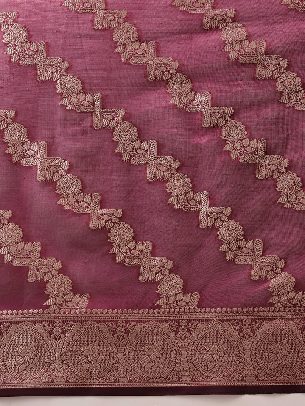 Hiral Fashion Purple Banarasi Organza Silk Lahariya Woven Design Saree | Grocsy