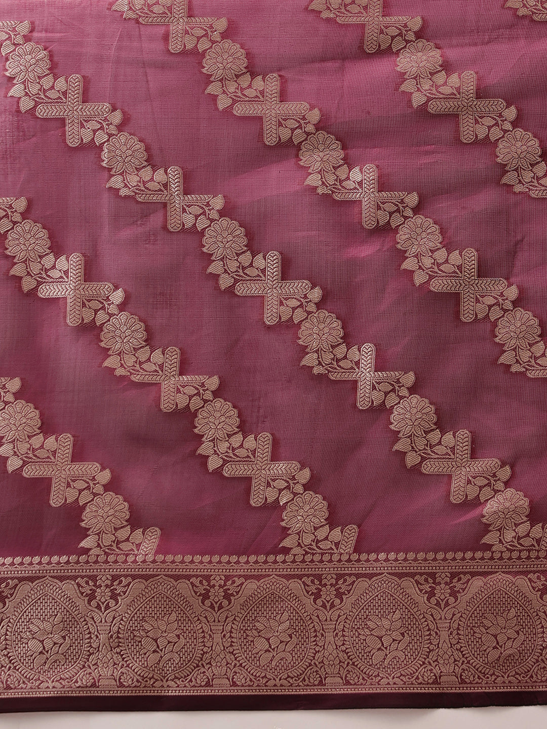 Hiral Fashion Purple Banarasi Organza Silk Lahariya Woven Design Saree | Grocsy