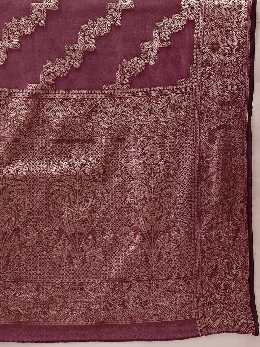Hiral Fashion Purple Banarasi Organza Silk Lahariya Woven Design Saree | Grocsy