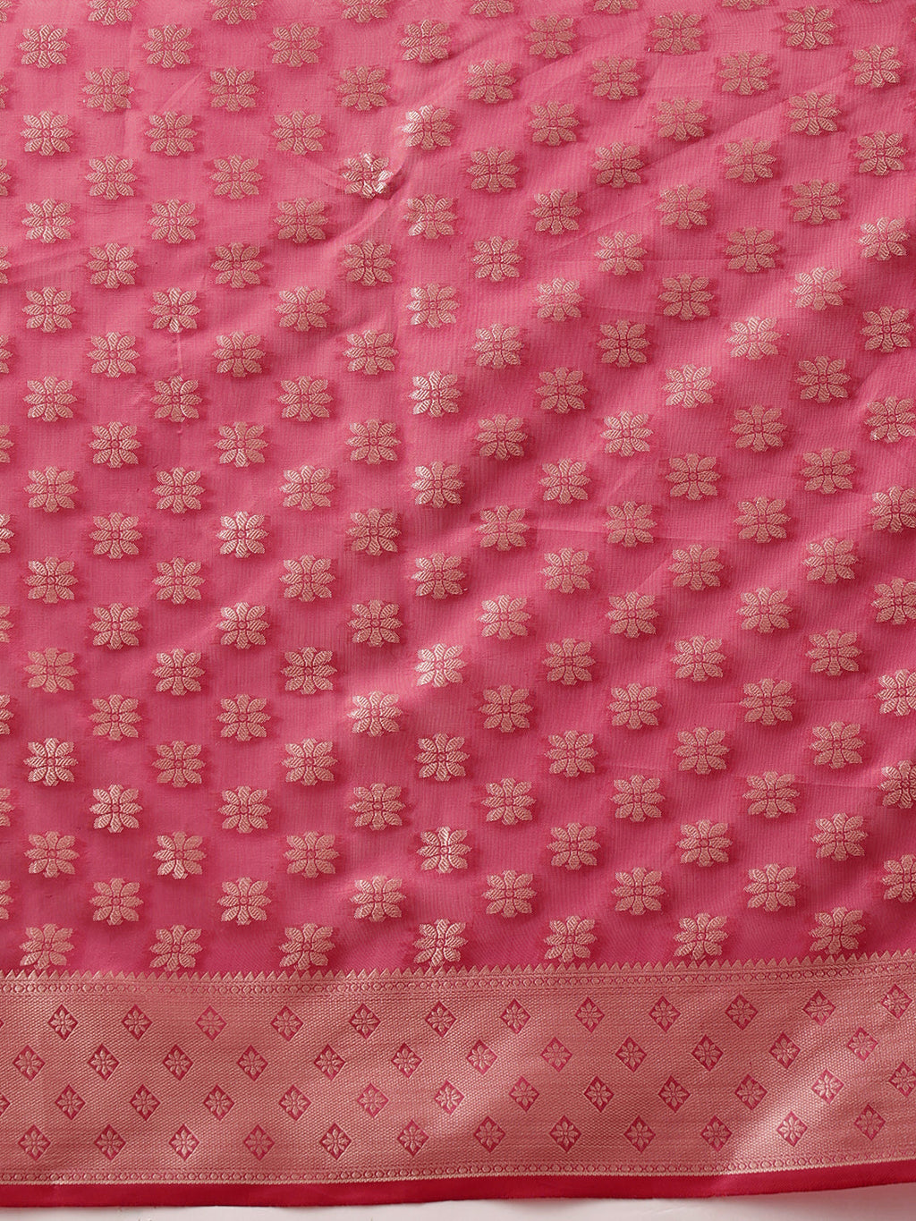 Hiral Fashion Pink Banarasi Organza Silk Floral Woven Design Saree | Grocsy