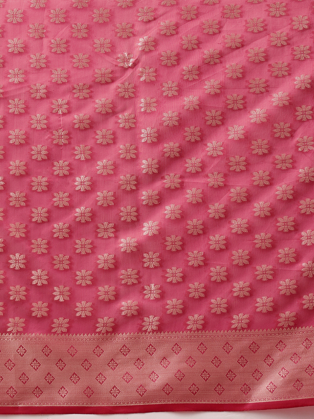 Hiral Fashion Pink Banarasi Organza Silk Floral Woven Design Saree | Grocsy