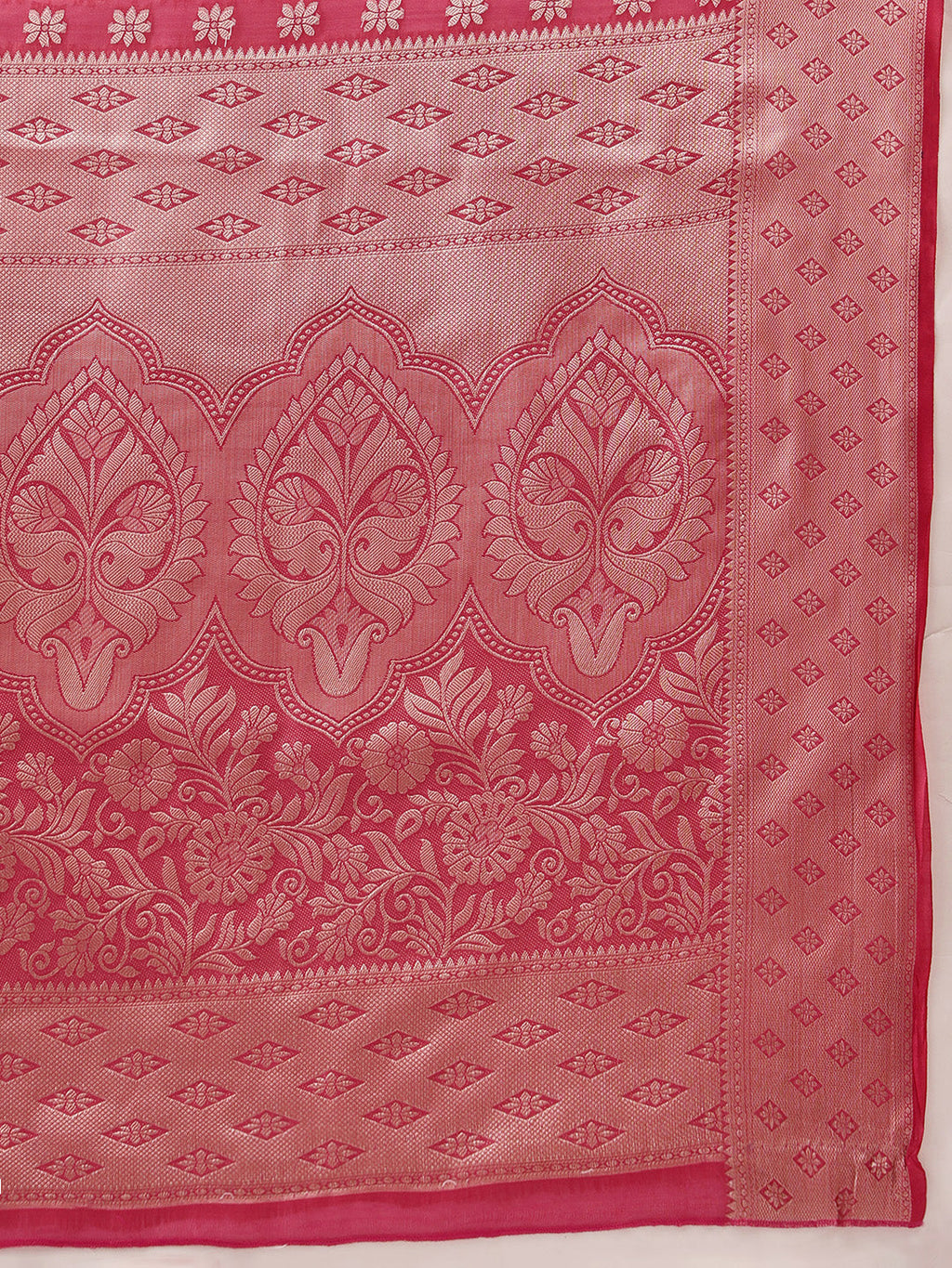 Hiral Fashion Pink Banarasi Organza Silk Floral Woven Design Saree | Grocsy