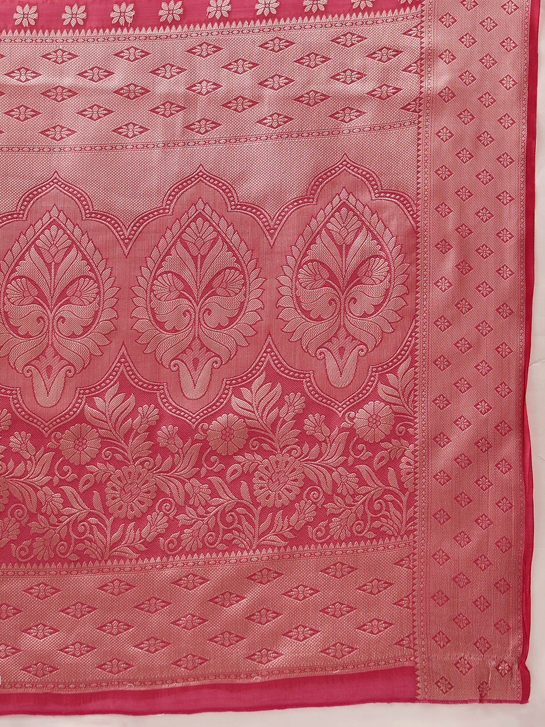Hiral Fashion Pink Banarasi Organza Silk Floral Woven Design Saree | Grocsy