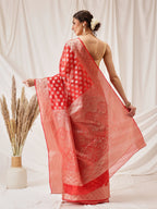 Hiral Fashion Red Banarasi Organza Silk Floral Woven Design Saree | Grocsy
