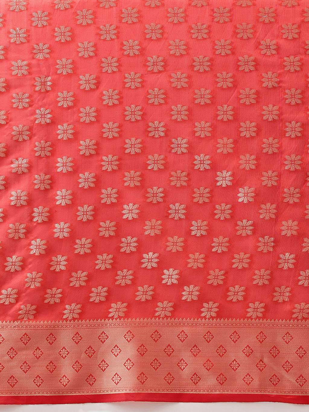 Hiral Fashion Red Banarasi Organza Silk Floral Woven Design Saree | Grocsy