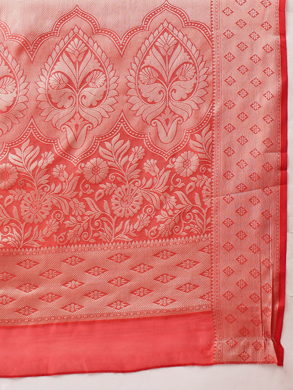 Hiral Fashion Red Banarasi Organza Silk Floral Woven Design Saree | Grocsy