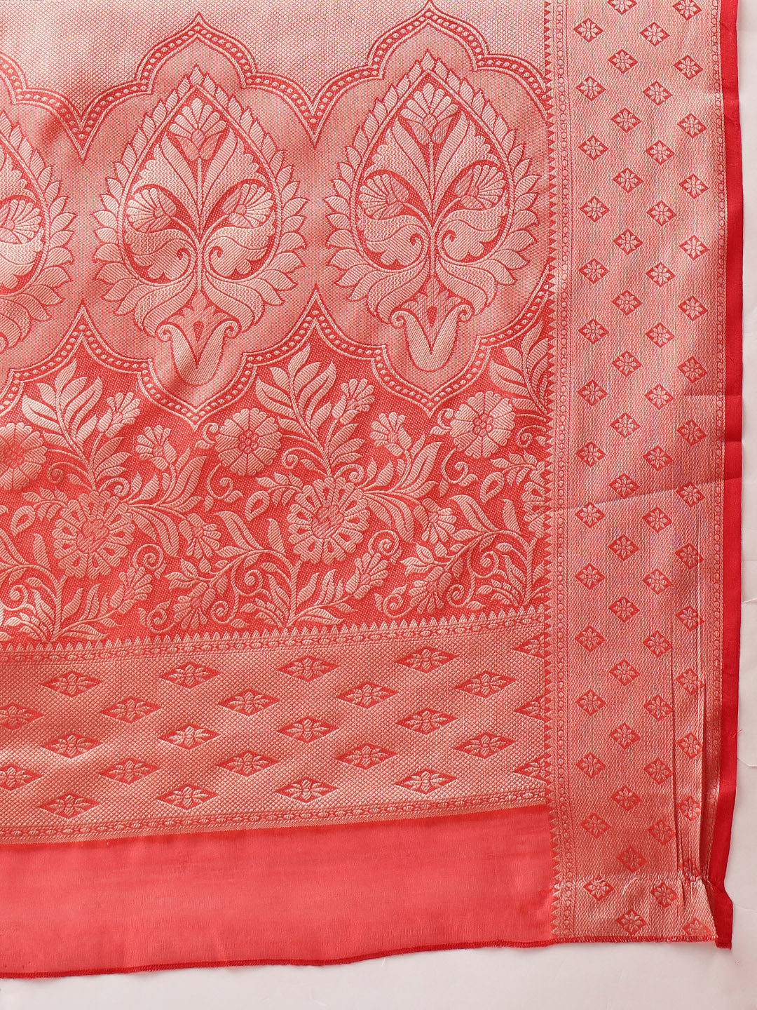 Hiral Fashion Red Banarasi Organza Silk Floral Woven Design Saree | Grocsy