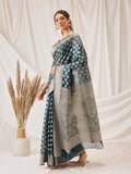 Hiral Fashion Teal Banarasi Organza Silk Floral Woven Design Saree | Grocsy