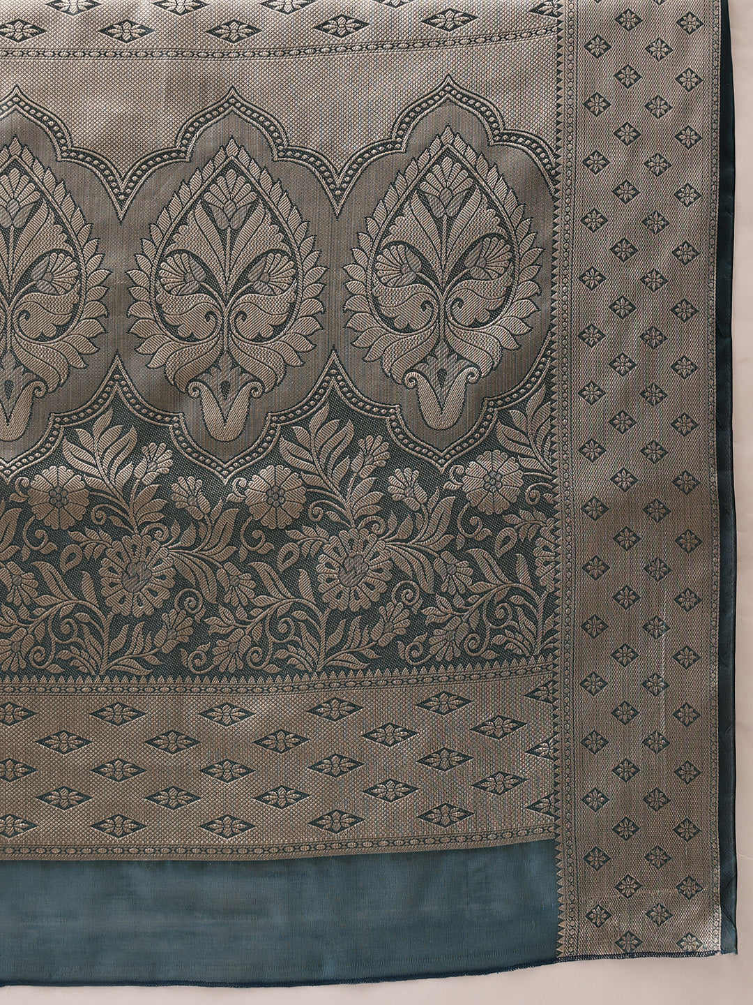 Hiral Fashion Teal Banarasi Organza Silk Floral Woven Design Saree | Grocsy