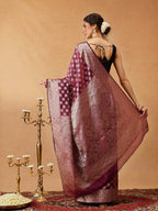 Hiral Fashion Purple Banarasi Organza Silk Floral Woven Design Saree | Grocsy
