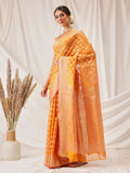Hiral Fashion Yellow Banarasi Organza Silk Floral Woven Design Saree | Grocsy