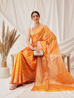 Hiral Fashion Yellow Banarasi Organza Silk Floral Woven Design Saree | Grocsy