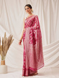 Hiral Fashion Pink Banarasi Organza Silk Lahariya Woven Design Saree | Grocsy