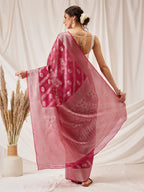 Hiral Fashion Pink Banarasi Organza Silk Lahariya Woven Design Saree | Grocsy