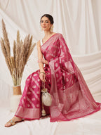 Hiral Fashion Pink Banarasi Organza Silk Lahariya Woven Design Saree | Grocsy