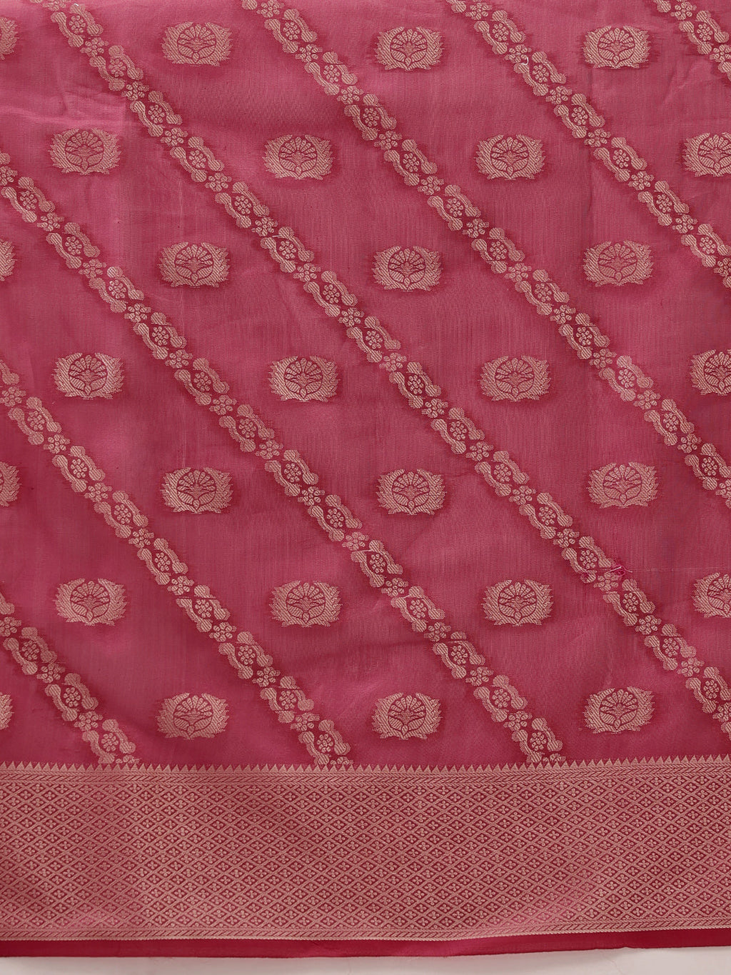 Hiral Fashion Pink Banarasi Organza Silk Lahariya Woven Design Saree | Grocsy