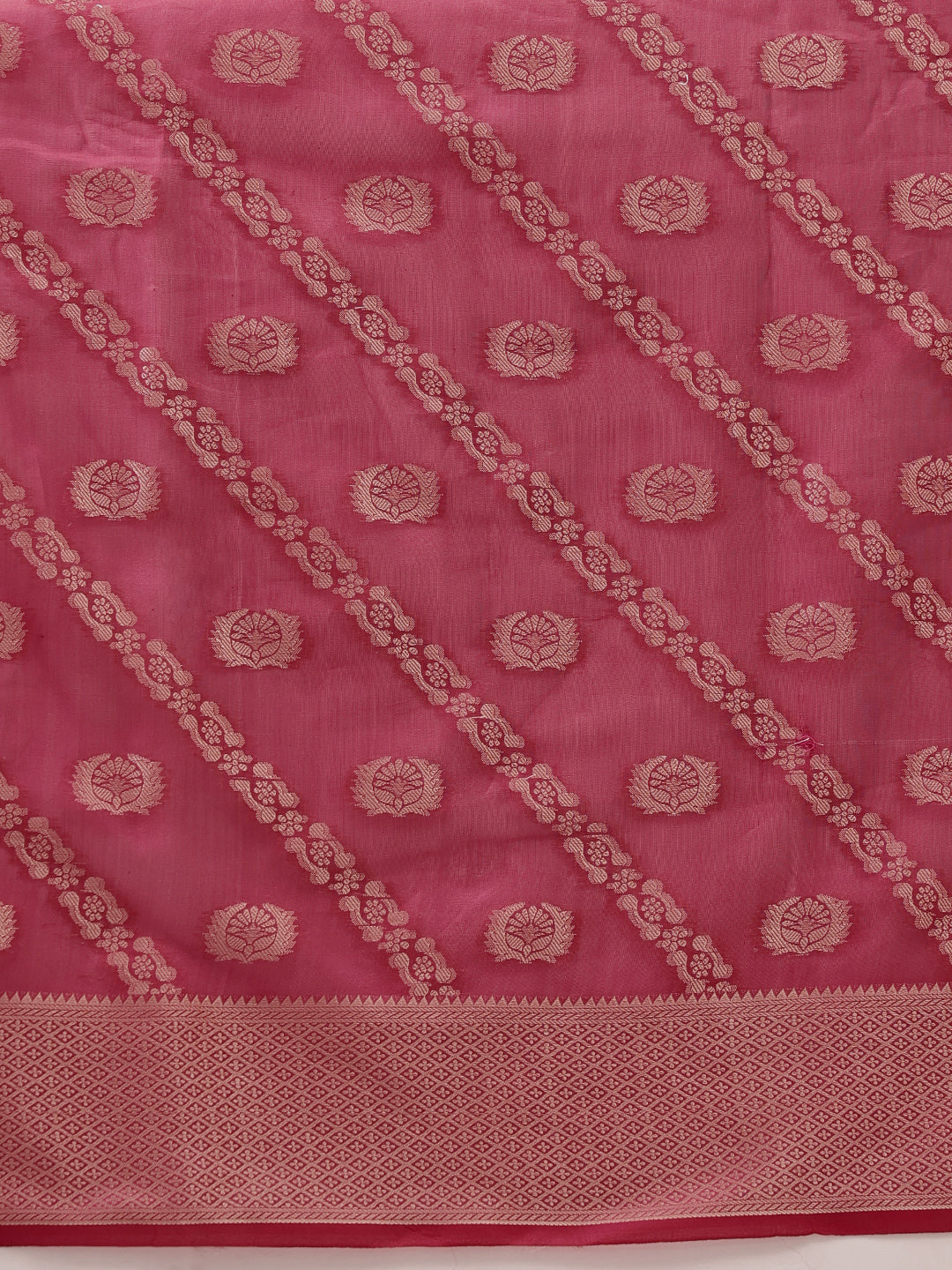 Hiral Fashion Pink Banarasi Organza Silk Lahariya Woven Design Saree | Grocsy