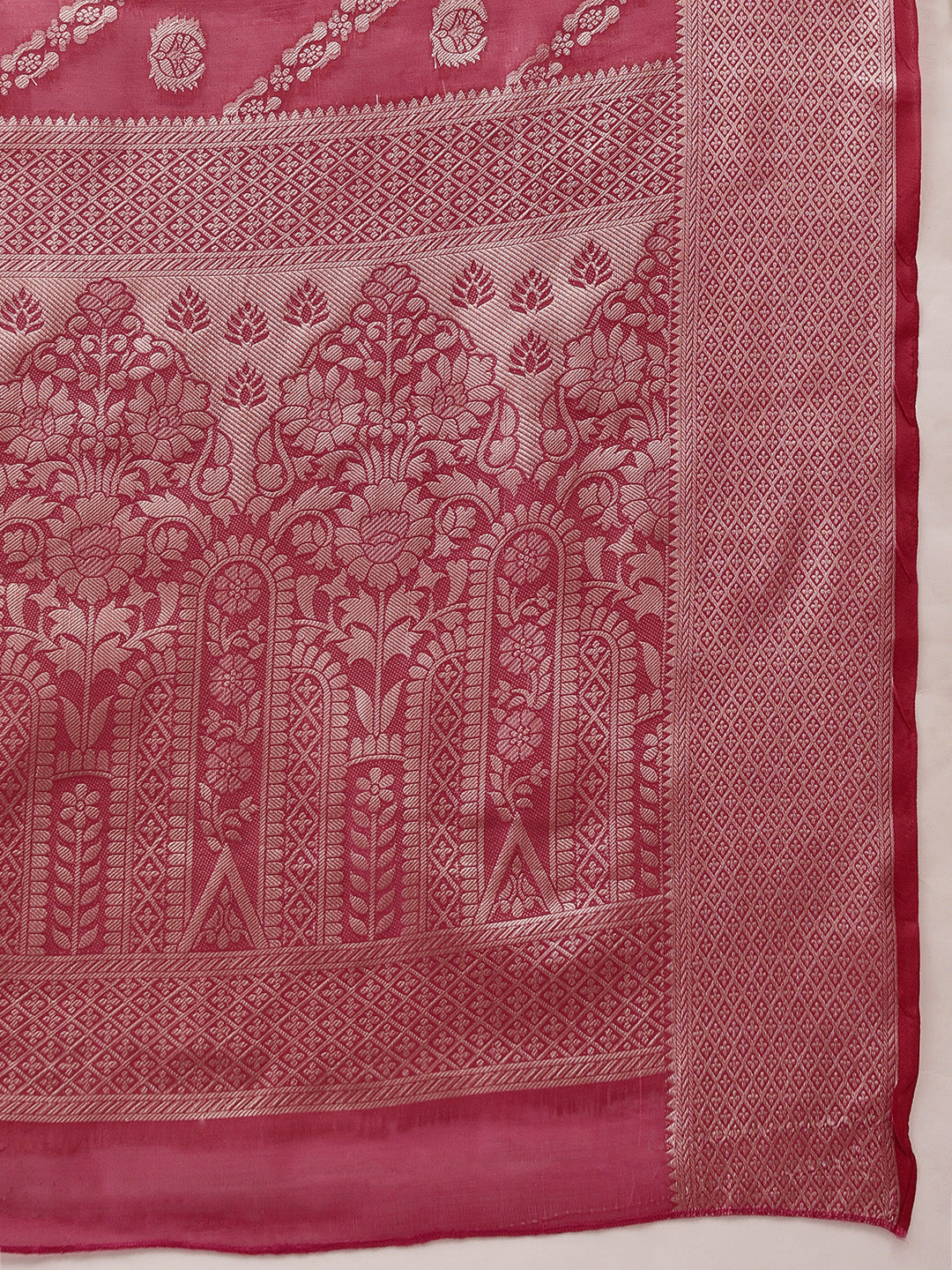 Hiral Fashion Pink Banarasi Organza Silk Lahariya Woven Design Saree | Grocsy