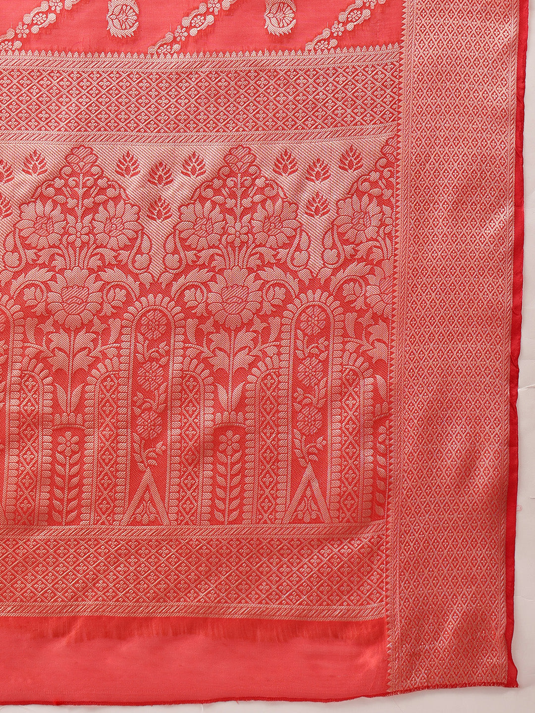 Hiral Fashion Red Banarasi Organza Silk Lahariya Woven Design Saree | Grocsy